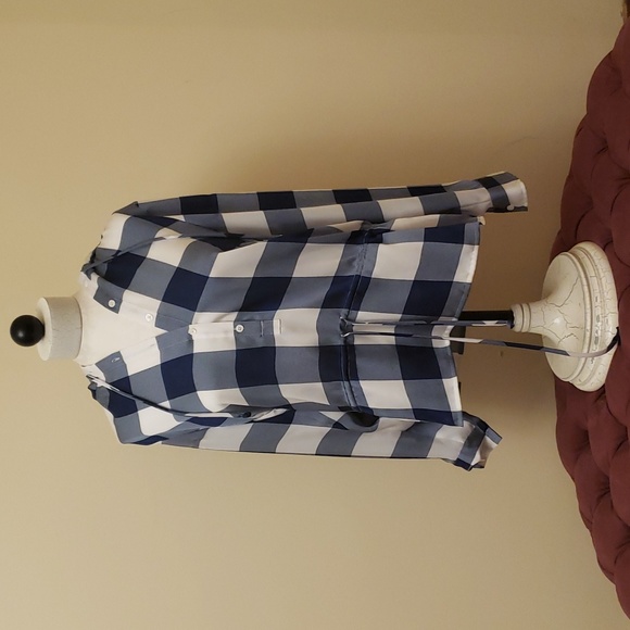 Michael Kors Blue White Checked Hooded Henley - Picture 7 of 8
